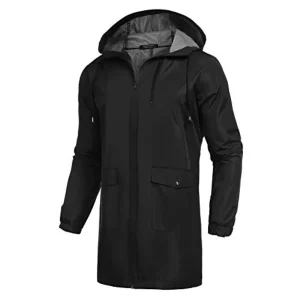 Men's Long Raincoat: Waterproof, Lightweight with Hood